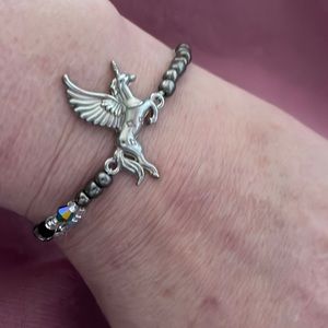 Handmade Bracelet w Unicorn & New & Upcycled Beads Including Swarovski Crystals